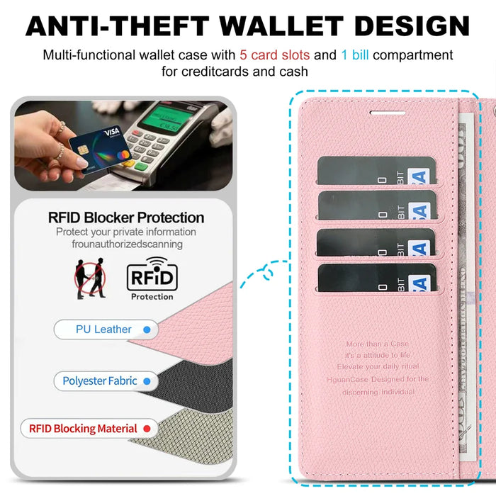 For Samsung Galaxy A26 5G HGUANCASE Case Wallet Stand Detachable Vintage Leather Phone Cover with Wrist Strap - Pink - 7