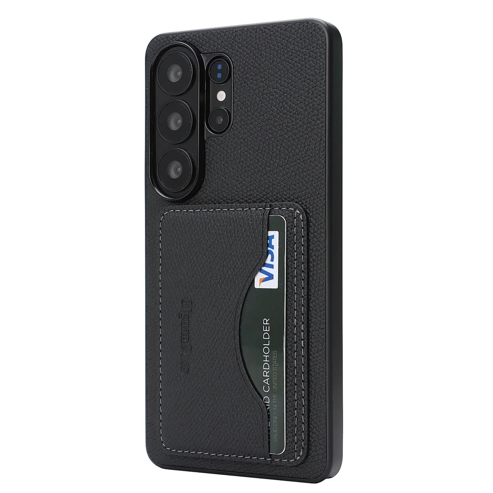 For Samsung Galaxy S26 Ultra HGUANCASE Case Vintage Leather TPU Phone Cover with Magnetic Card Holder Kickstand - Black - 2