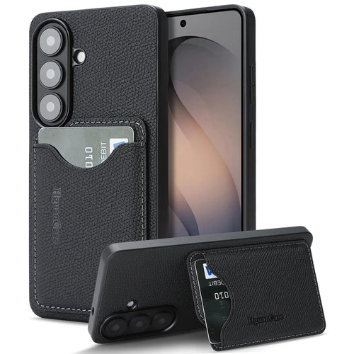 For Samsung Galaxy S26 HGUANCASE Case Vintage Leather TPU Phone Cover with Magnetic Card Holder Kickstand - Black - 1