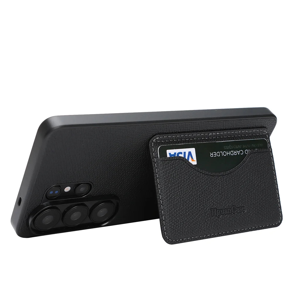 For Samsung Galaxy S25 Ultra HGUANCASE Case Vintage Leather TPU Phone Cover with Magnetic Card Holder Kickstand - Black - 3