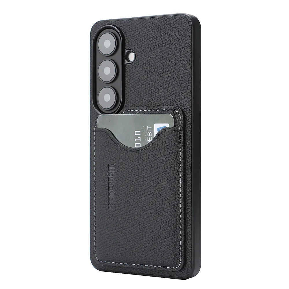 For Samsung Galaxy S24 HGUANCASE Case Vintage Leather TPU Phone Cover with Magnetic Card Holder Kickstand - Black - 2