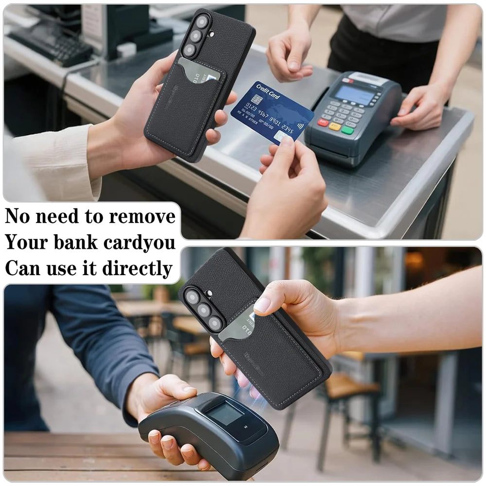 For Samsung Galaxy S24 HGUANCASE Case Vintage Leather TPU Phone Cover with Magnetic Card Holder Kickstand - Black - 7