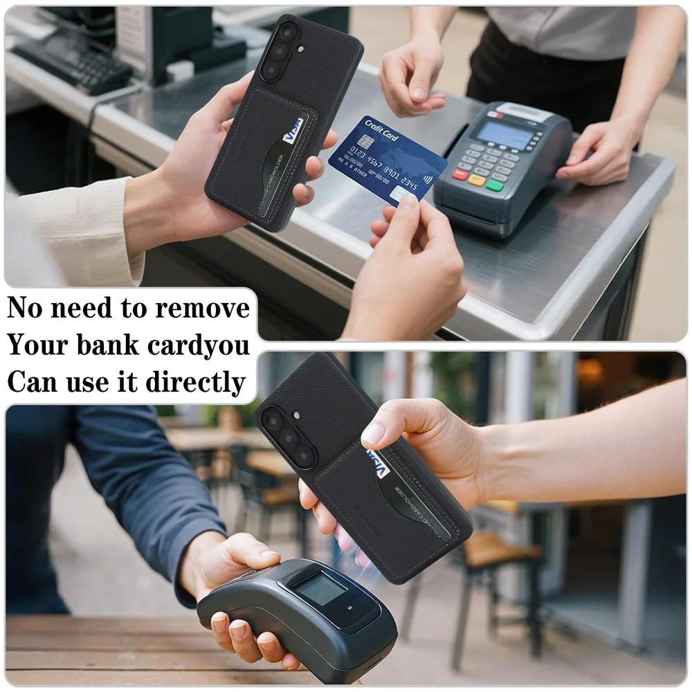 For Samsung Galaxy A57 5G HGUANCASE Case Vintage Leather TPU Phone Cover with Magnetic Card Holder Kickstand - Black - 7