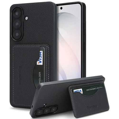 For Samsung Galaxy A16 4G / Galaxy A16 5G HGUANCASE Case Vintage Leather TPU Phone Cover with Magnetic Card Holder Kickstand - Black - 1