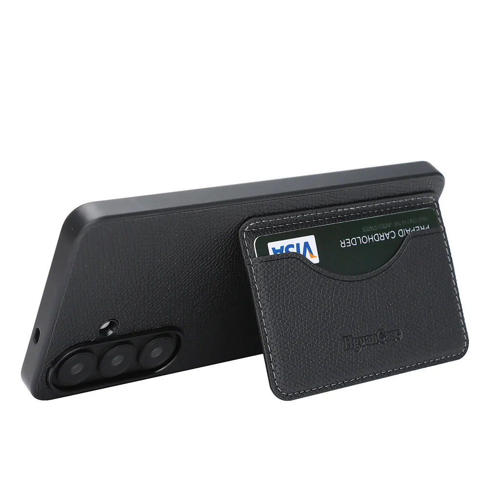 For Samsung Galaxy A35 5G HGUANCASE Case Vintage Leather TPU Phone Cover with Magnetic Card Holder Kickstand - Black - 3