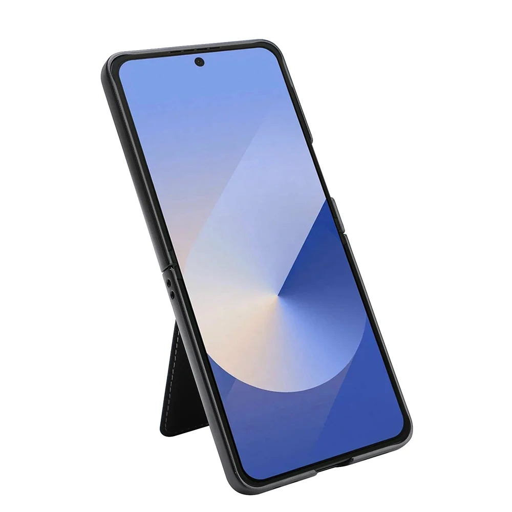 For Samsung Galaxy Z Flip6 5G / Galaxy Z Flip7 FE 5G HGUANCASE Case Vintage Leather TPU Phone Cover with Magnetic Card Holder Kickstand - Black - 4