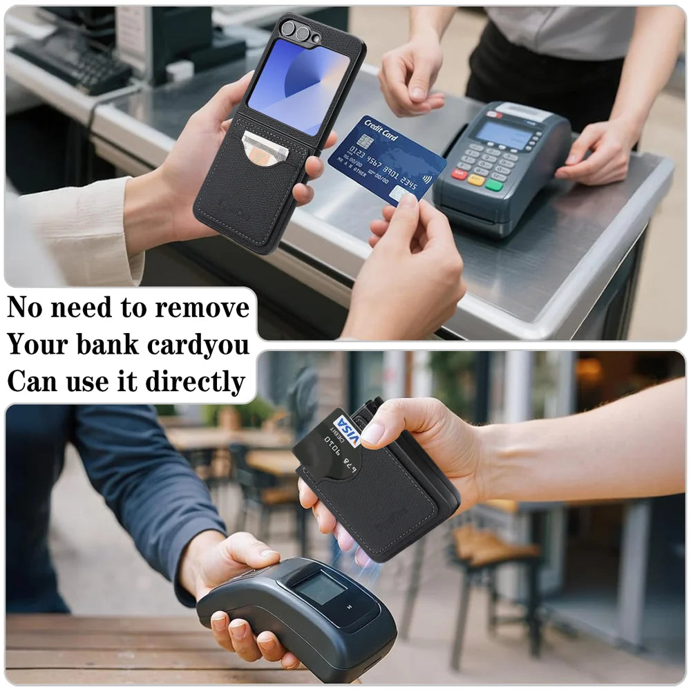 For Samsung Galaxy Z Flip6 5G / Galaxy Z Flip7 FE 5G HGUANCASE Case Vintage Leather TPU Phone Cover with Magnetic Card Holder Kickstand - Black - 7
