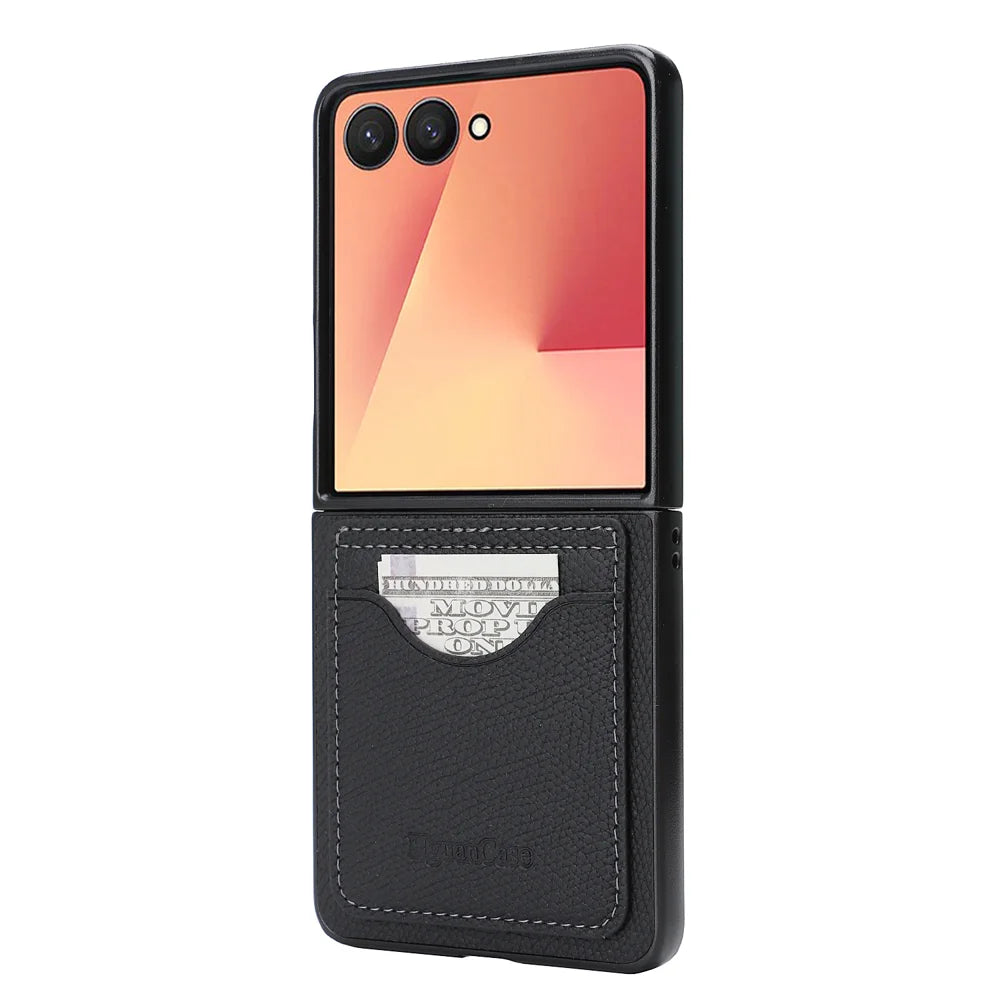 For Samsung Galaxy Z Flip7 5G HGUANCASE Case Vintage Leather TPU Phone Cover with Magnetic Card Holder Kickstand - Black - 2