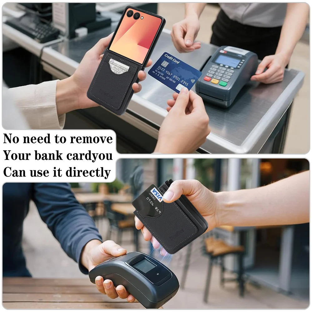 For Samsung Galaxy Z Flip7 5G HGUANCASE Case Vintage Leather TPU Phone Cover with Magnetic Card Holder Kickstand - Black - 7
