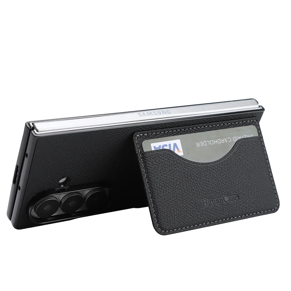 For Samsung Galaxy Z Fold7 5G HGUANCASE Case Vintage Leather TPU Phone Cover with Magnetic Card Holder Kickstand - Black - 3