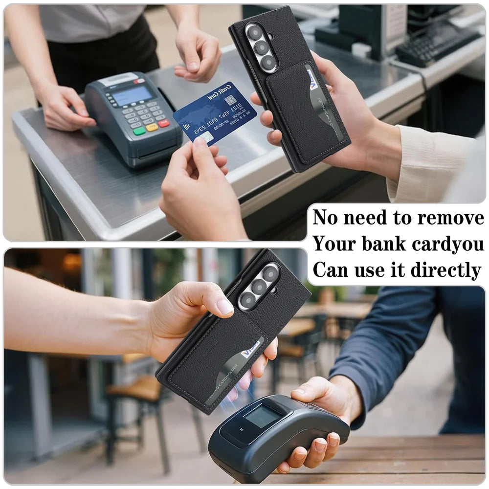 For Samsung Galaxy Z Fold7 5G HGUANCASE Case Vintage Leather TPU Phone Cover with Magnetic Card Holder Kickstand - Black - 7