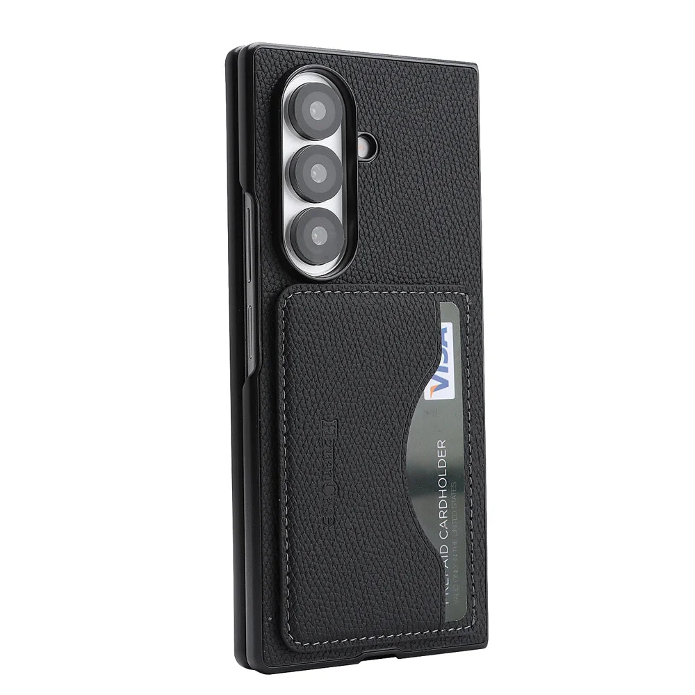 For Samsung Galaxy Z Fold6 5G HGUANCASE Case Vintage Leather TPU Phone Cover with Magnetic Card Holder Kickstand - Black - 2