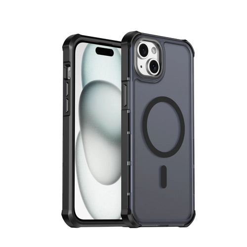 For iPhone 15 Plus Magnetic Case Electroplated Frame Skin-touch TPU+PC Phone Cover - Black - 1