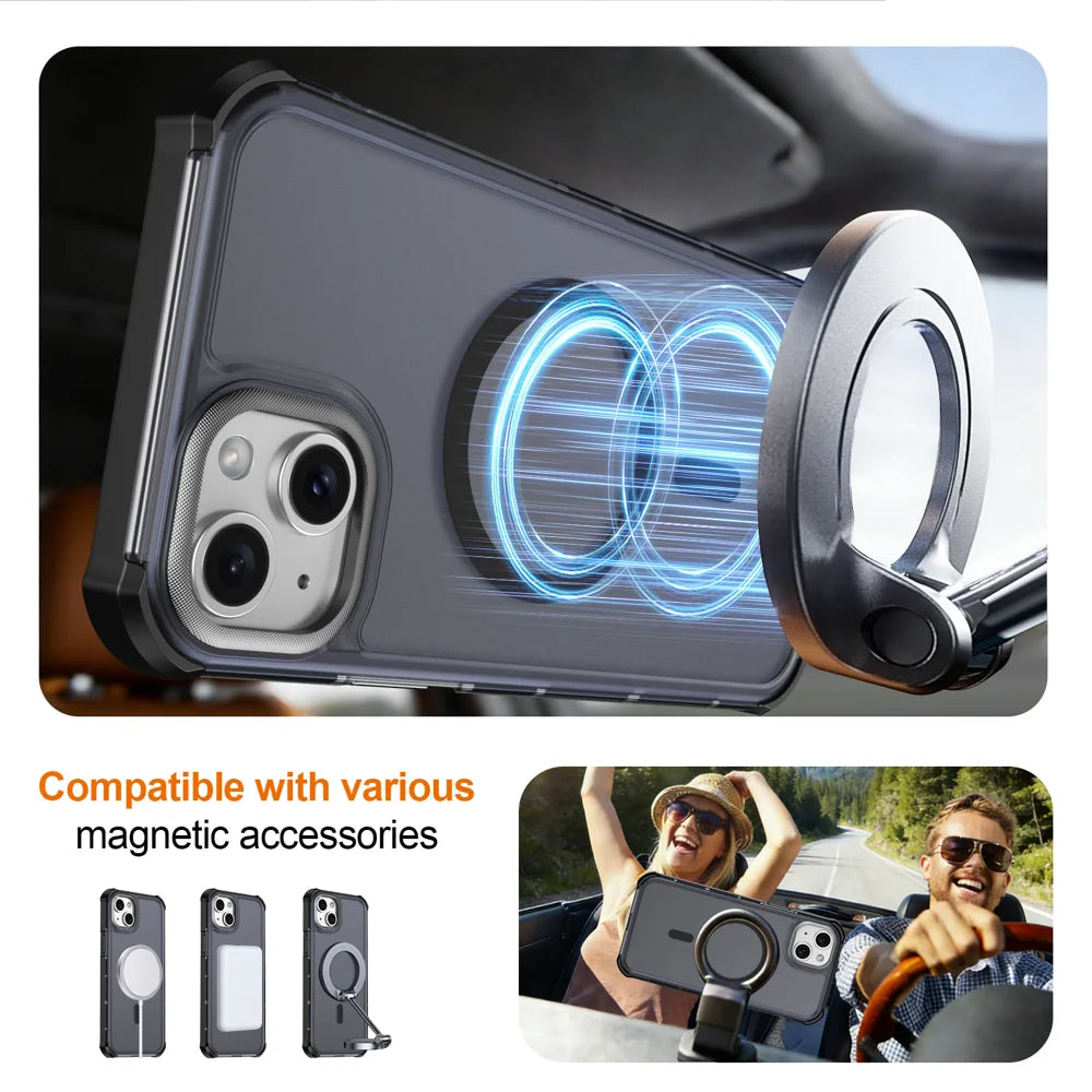 For iPhone 15 Plus Magnetic Case Electroplated Frame Skin-touch TPU+PC Phone Cover - Black - 4