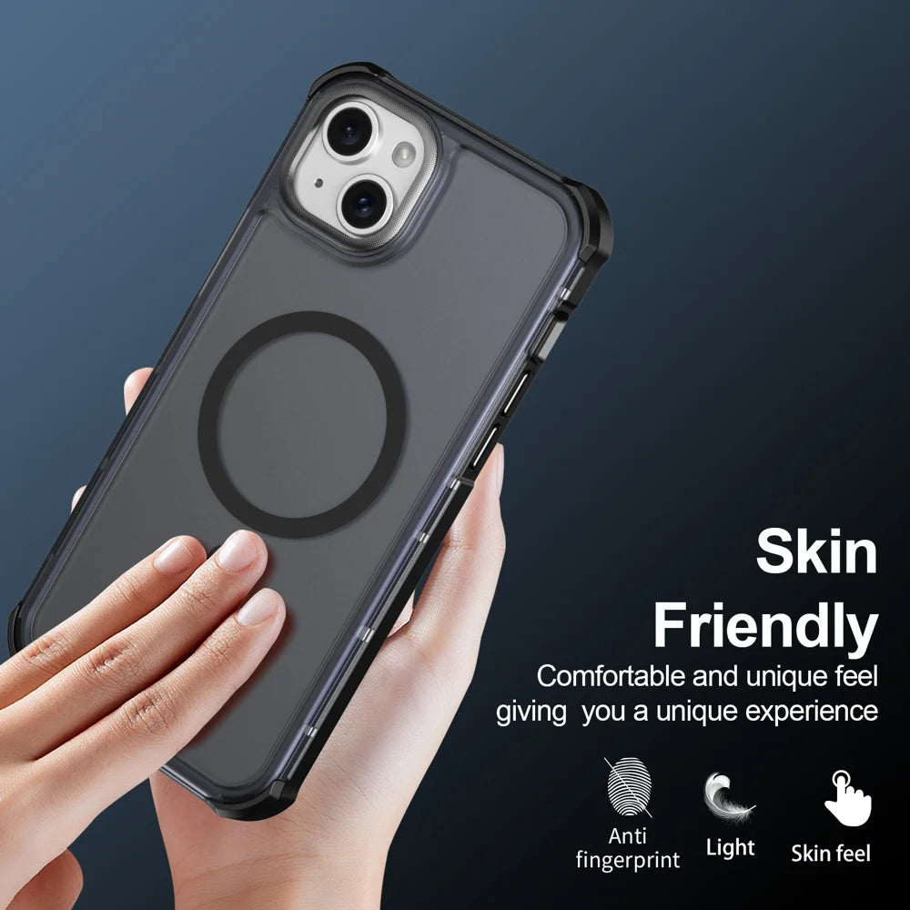 For iPhone 15 Plus Magnetic Case Electroplated Frame Skin-touch TPU+PC Phone Cover - Black - 6