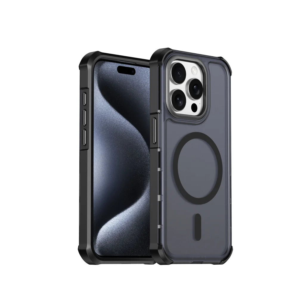 For iPhone 15 Pro Magnetic Case Electroplated Frame Skin-touch TPU+PC Phone Cover - Black - 1