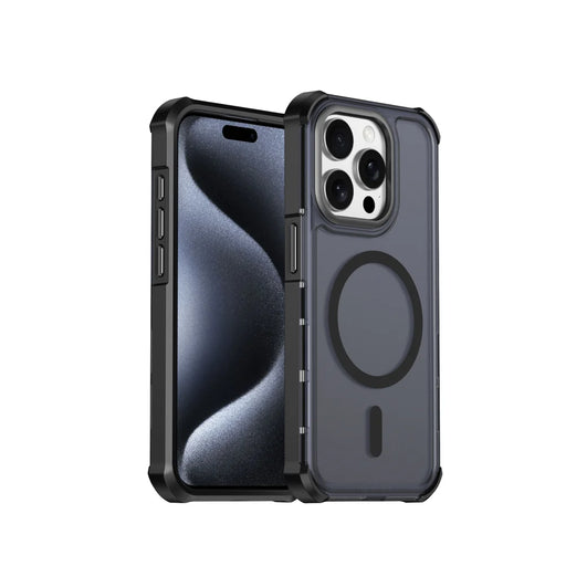 For iPhone 15 Pro Magnetic Case Electroplated Frame Skin-touch TPU+PC Phone Cover - Black - 1