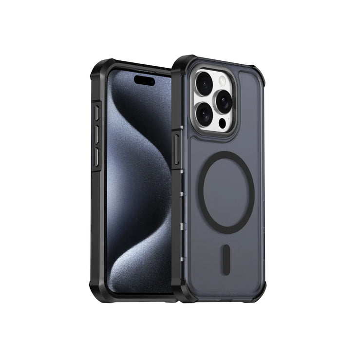 For iPhone 15 Pro Magnetic Case Electroplated Frame Skin-touch TPU+PC Phone Cover - Black - 1