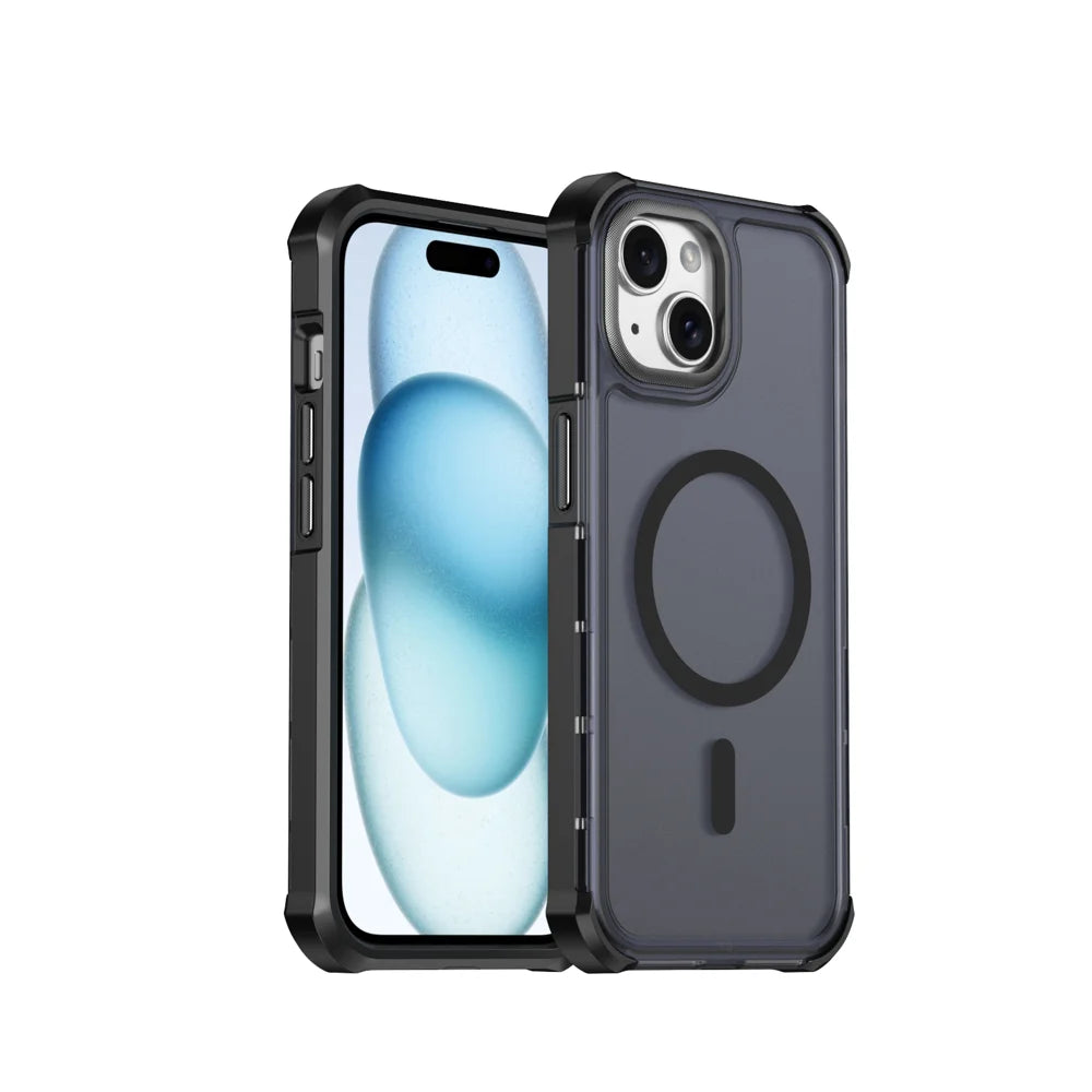For iPhone 15 Magnetic Case Electroplated Frame Skin-touch TPU+PC Phone Cover - Black - 1