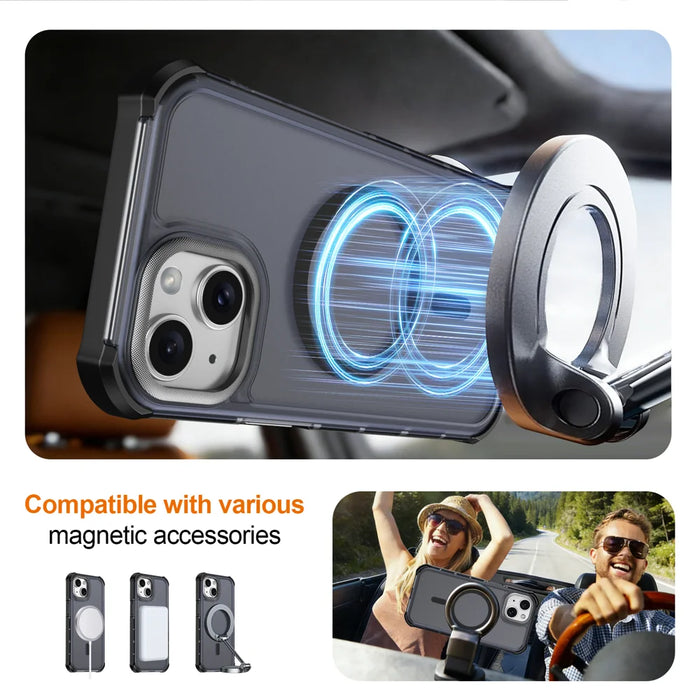 For iPhone 15 Magnetic Case Electroplated Frame Skin-touch TPU+PC Phone Cover - Black - 4