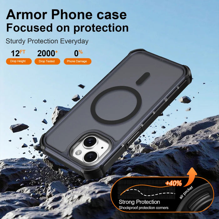 For iPhone 15 Magnetic Case Electroplated Frame Skin-touch TPU+PC Phone Cover - Black - 5