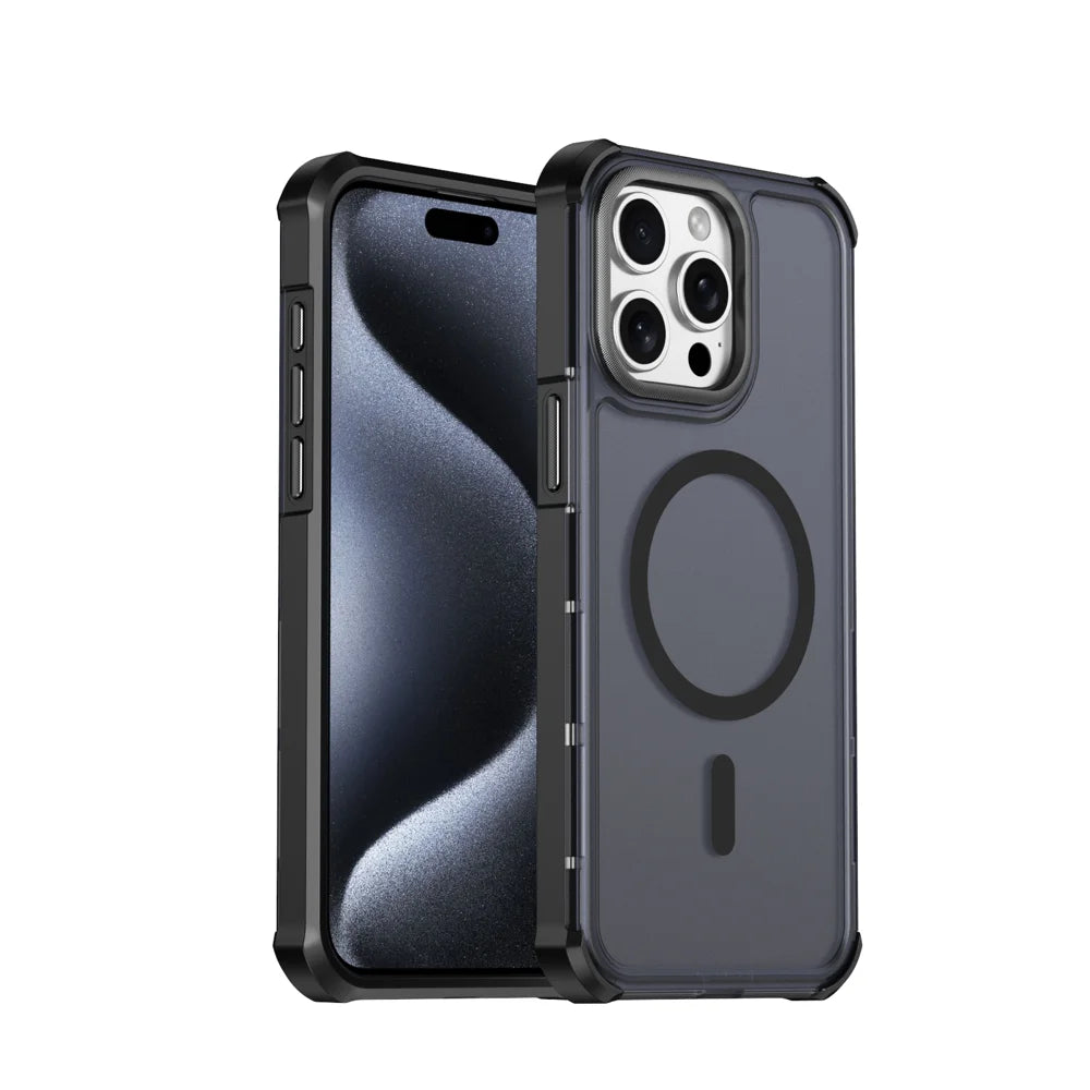 For iPhone 15 Pro Max Magnetic Case Electroplated Frame Skin-touch TPU+PC Phone Cover - Black - 1