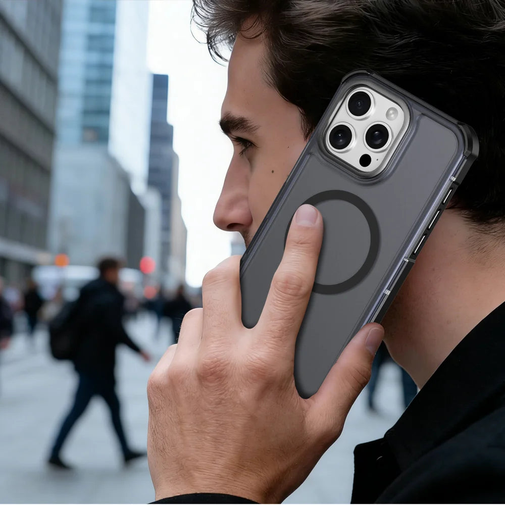 For iPhone 15 Pro Max Magnetic Case Electroplated Frame Skin-touch TPU+PC Phone Cover - Black - 7