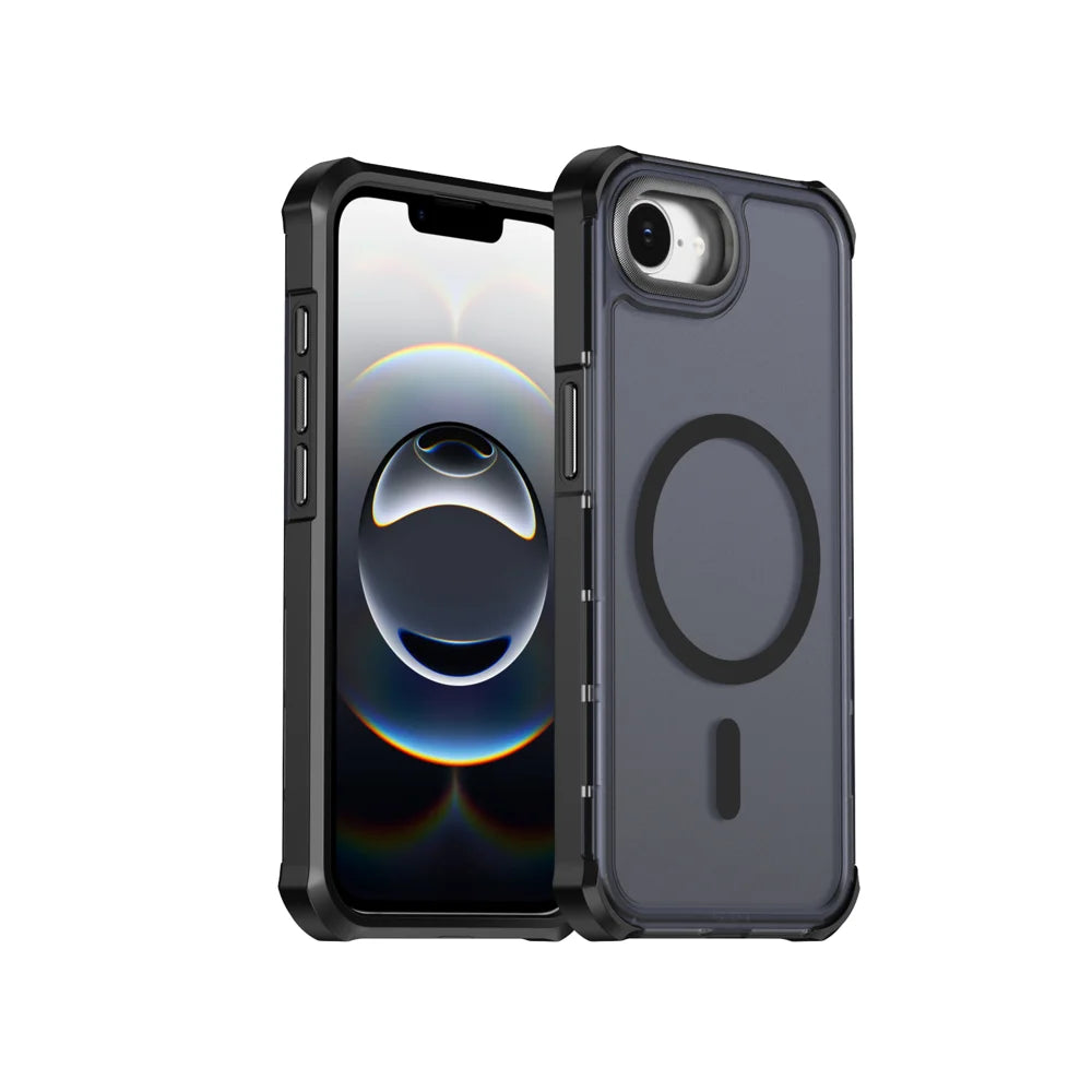 For iPhone 16e / iPhone 17e Magnetic Case Electroplated Frame Skin-touch TPU+PC Phone Cover - Black - 1