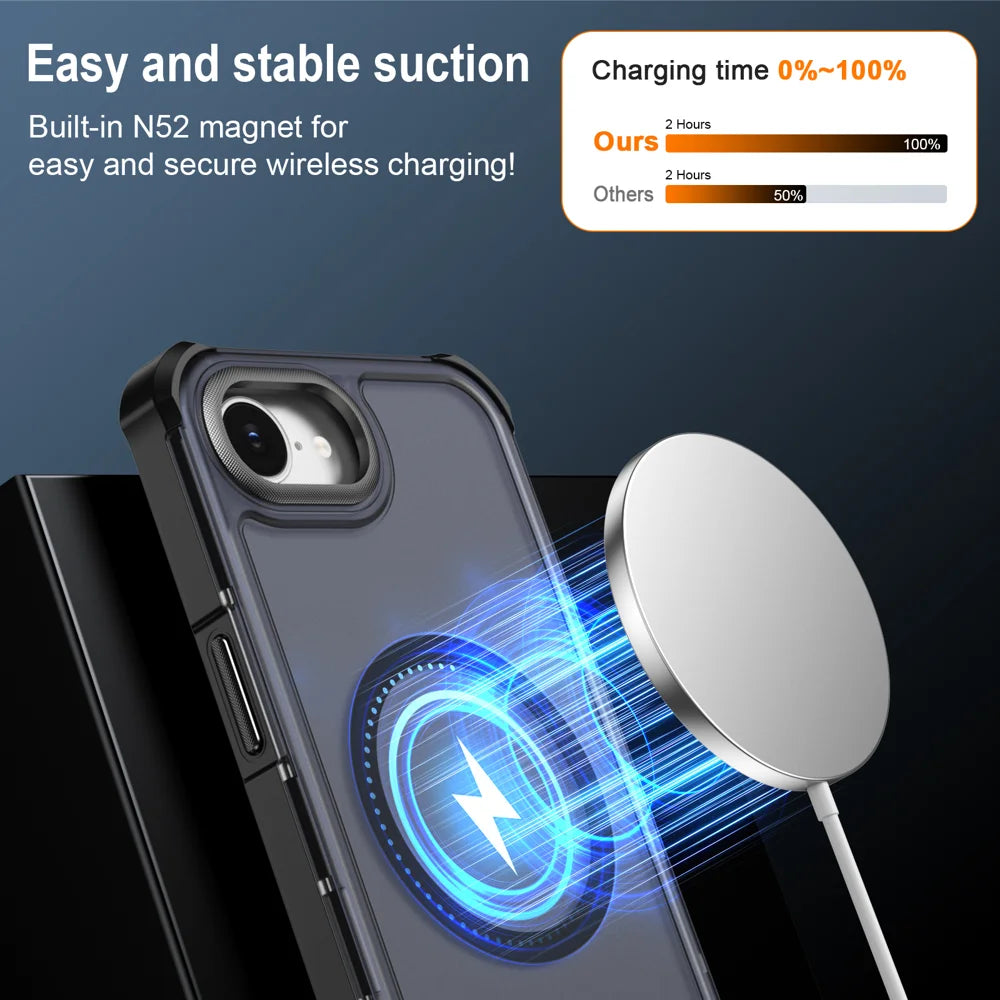 For iPhone 16e / iPhone 17e Magnetic Case Electroplated Frame Skin-touch TPU+PC Phone Cover - Black - 3
