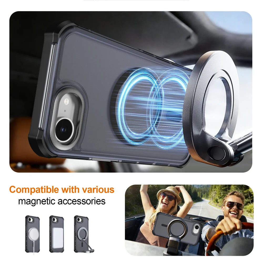 For iPhone 16e / iPhone 17e Magnetic Case Electroplated Frame Skin-touch TPU+PC Phone Cover - Black - 4