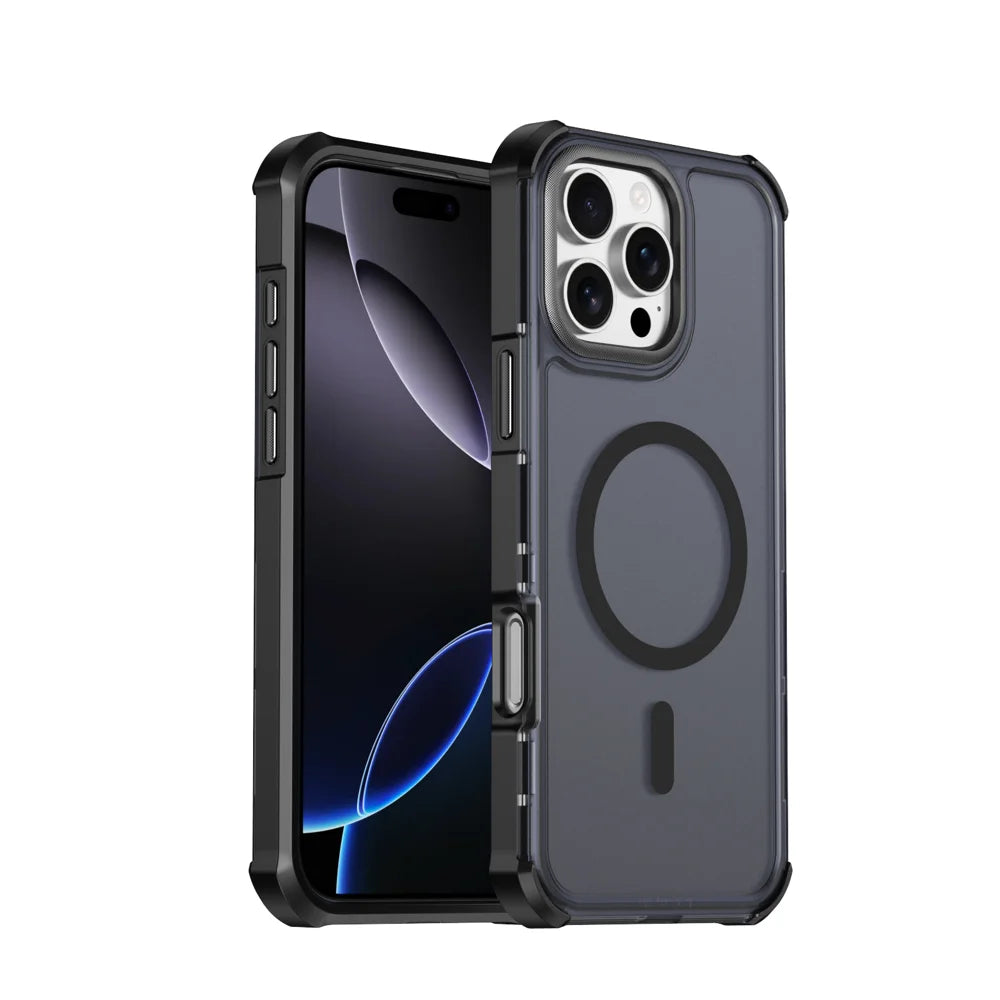 For iPhone 16 Pro Max Magnetic Case Electroplated Frame Skin-touch TPU+PC Phone Cover - Black - 1