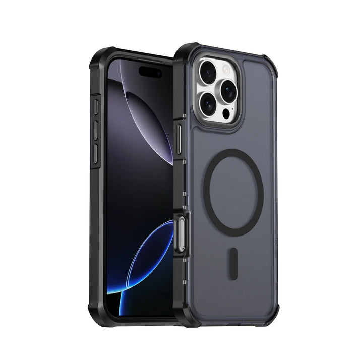 For iPhone 16 Pro Max Magnetic Case Electroplated Frame Skin-touch TPU+PC Phone Cover - Black - 1