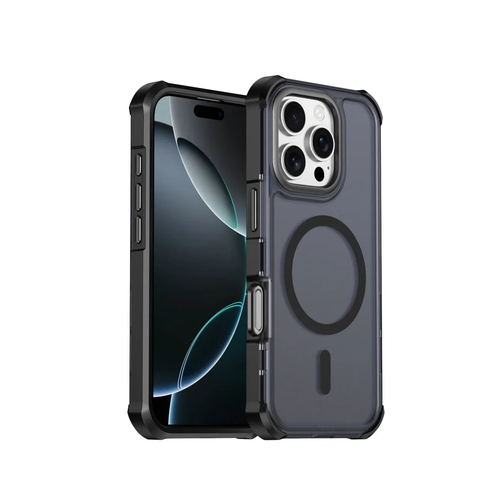 For iPhone 16 Pro Magnetic Case Electroplated Frame Skin-touch TPU+PC Phone Cover - Black - 1