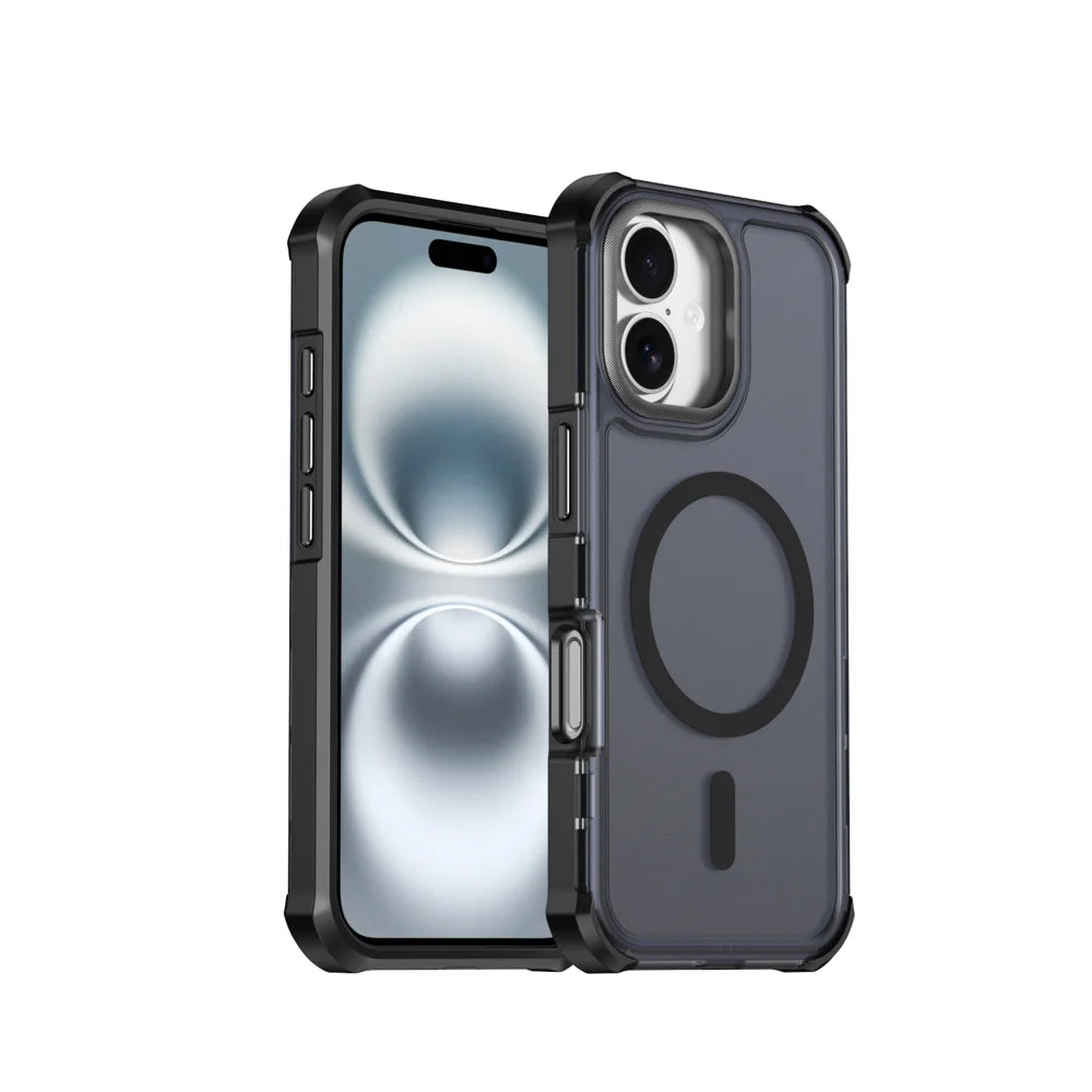 For iPhone 16 Magnetic Case Electroplated Frame Skin-touch TPU+PC Phone Cover - Black - 1