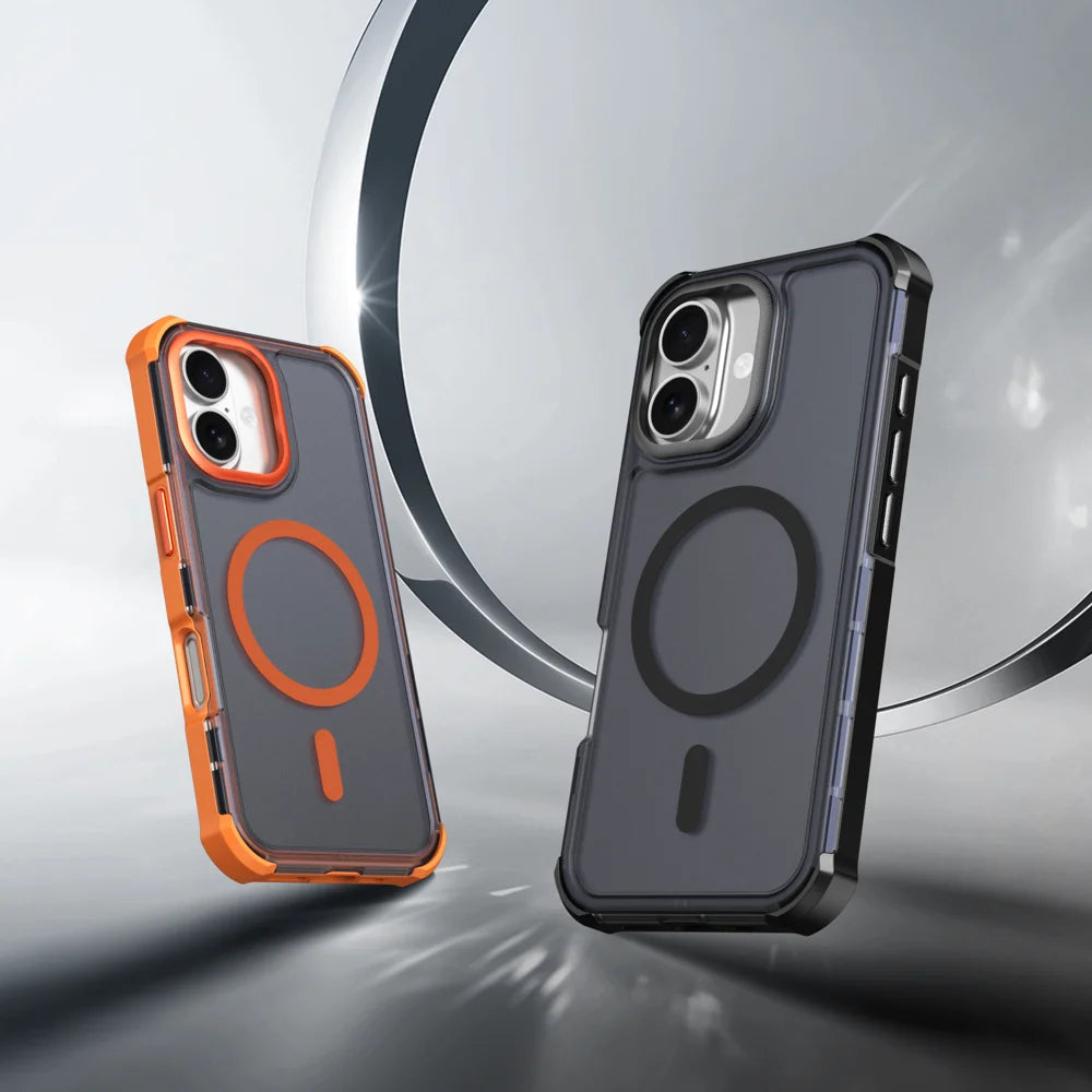 For iPhone 16 Magnetic Case Electroplated Frame Skin-touch TPU+PC Phone Cover - Black - 2