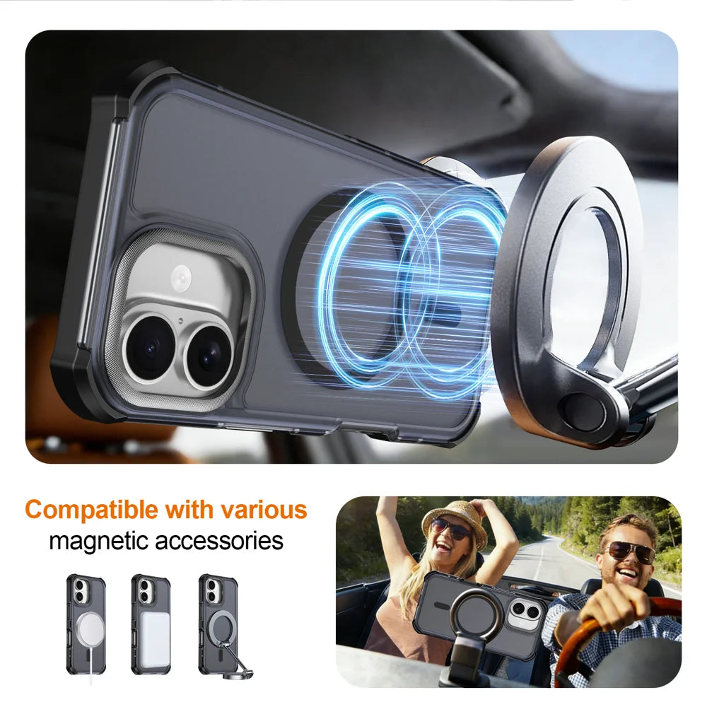 For iPhone 16 Magnetic Case Electroplated Frame Skin-touch TPU+PC Phone Cover - Black - 4