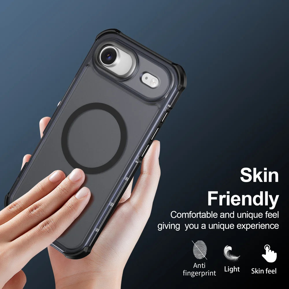 For iPhone Air Magnetic Case Electroplated Frame Skin-touch TPU+PC Phone Cover - Black - 6