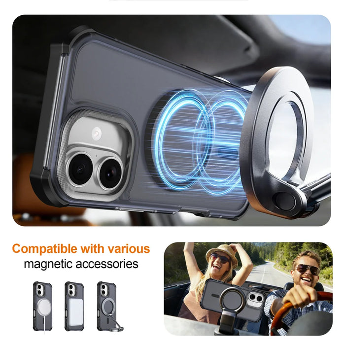 For iPhone 17 Magnetic Case Electroplated Frame Skin-touch TPU+PC Phone Cover - Black - 4