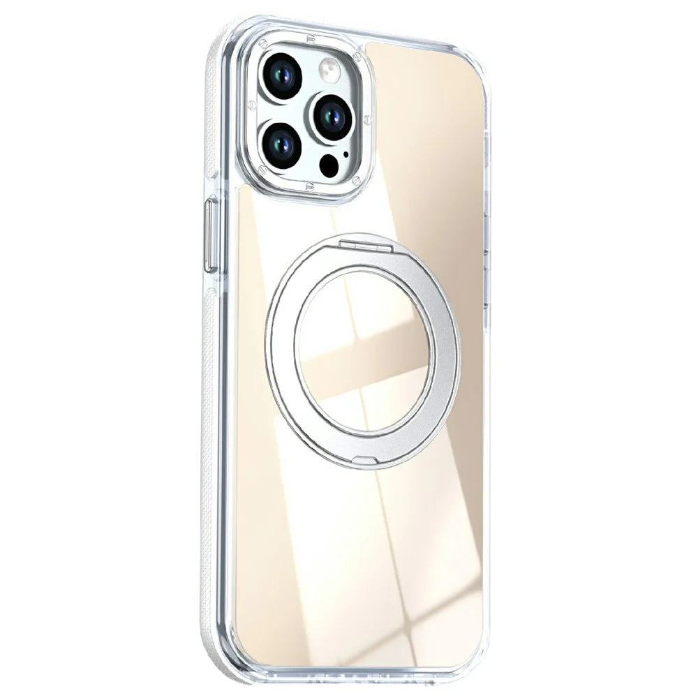 Magnetic Case For iPhone 12  /  12 Pro Fluorescent Design TPU Acrylic Phone Back Cover with 360° Rotating Kickstand - White - 2