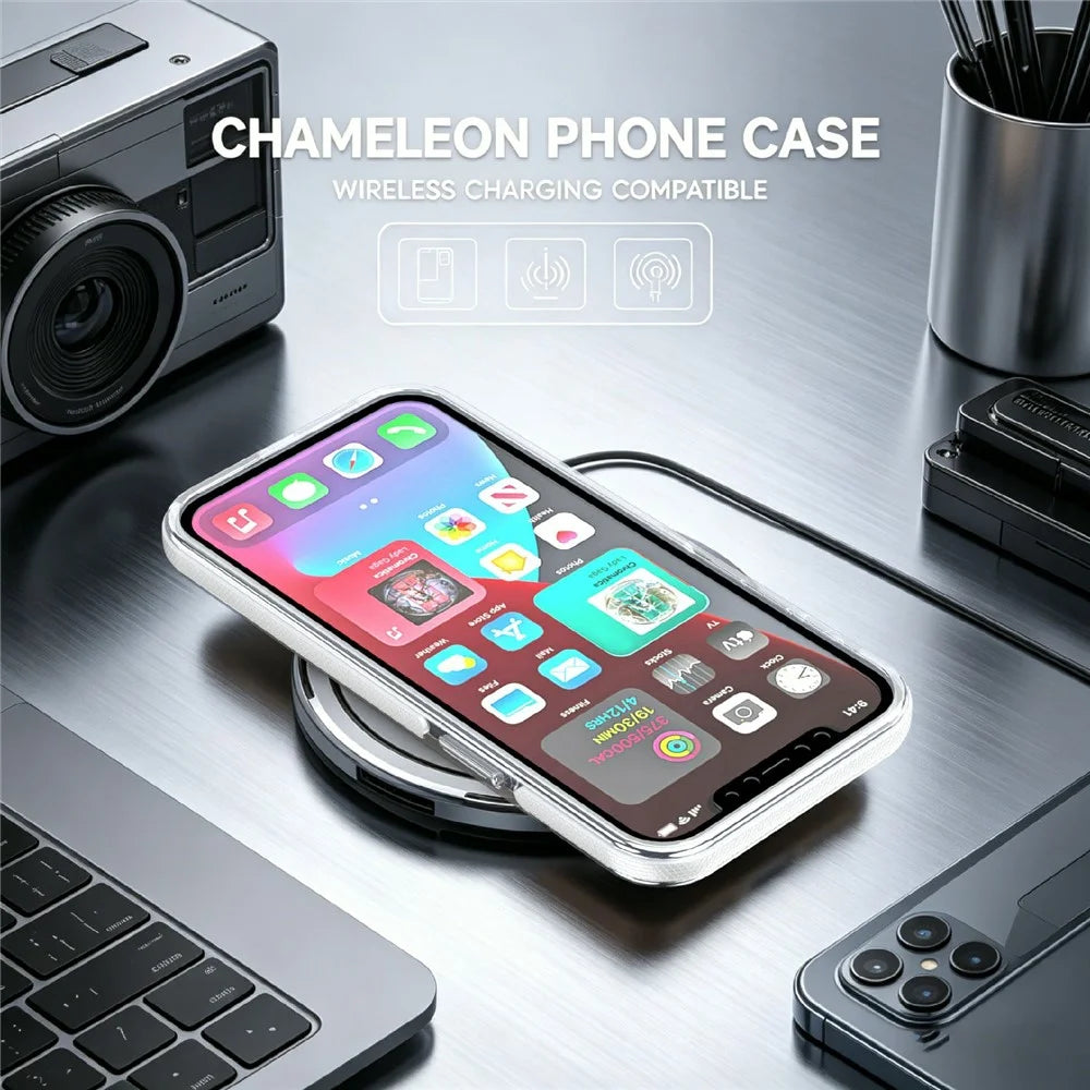 For iPhone 12 Pro Max Magnetic Case Fluorescent Design TPU Acrylic Phone Back Cover with 360° Rotating Kickstand - White - 4