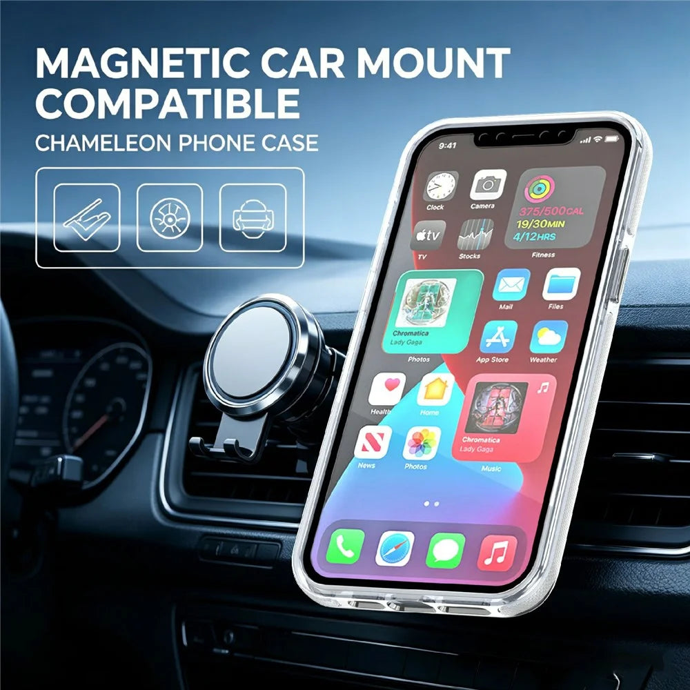 For iPhone 12 Pro Max Magnetic Case Fluorescent Design TPU Acrylic Phone Back Cover with 360° Rotating Kickstand - White - 6