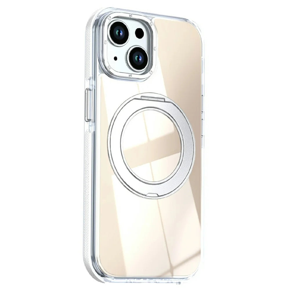 Magnetic Case For iPhone 13  /  14 Fluorescent Design TPU Acrylic Phone Back Cover with 360° Rotating Kickstand - White - 2