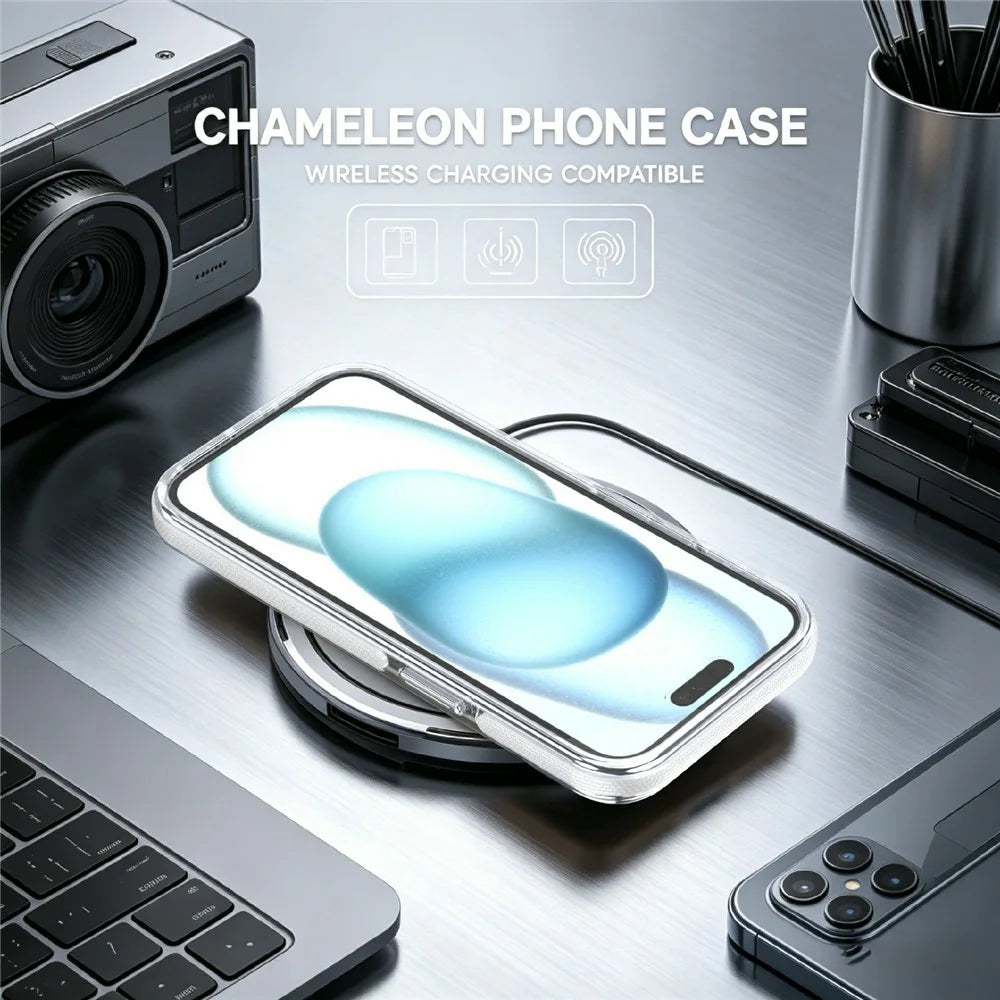 Magnetic Case For iPhone 13  /  14 Fluorescent Design TPU Acrylic Phone Back Cover with 360° Rotating Kickstand - White - 4