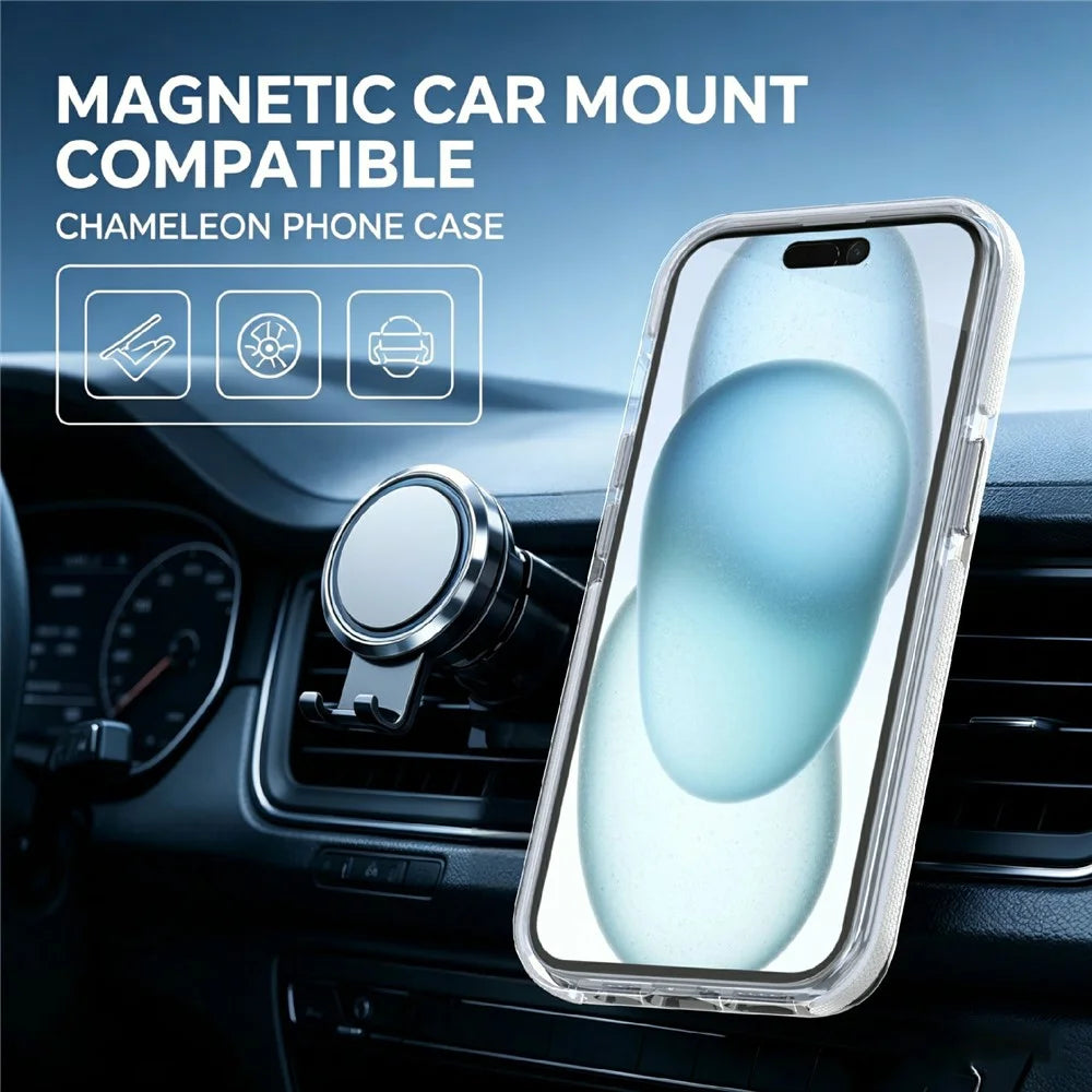 For iPhone 15 Magnetic Case Fluorescent Design TPU Acrylic Phone Back Cover with 360° Rotating Kickstand - White - 6