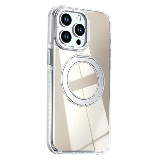 For iPhone 15 Pro Magnetic Case Fluorescent Design TPU Acrylic Phone Back Cover with 360° Rotating Kickstand - White - 2