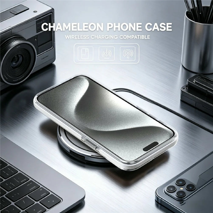 For iPhone 15 Pro Magnetic Case Fluorescent Design TPU Acrylic Phone Back Cover with 360° Rotating Kickstand - White - 4
