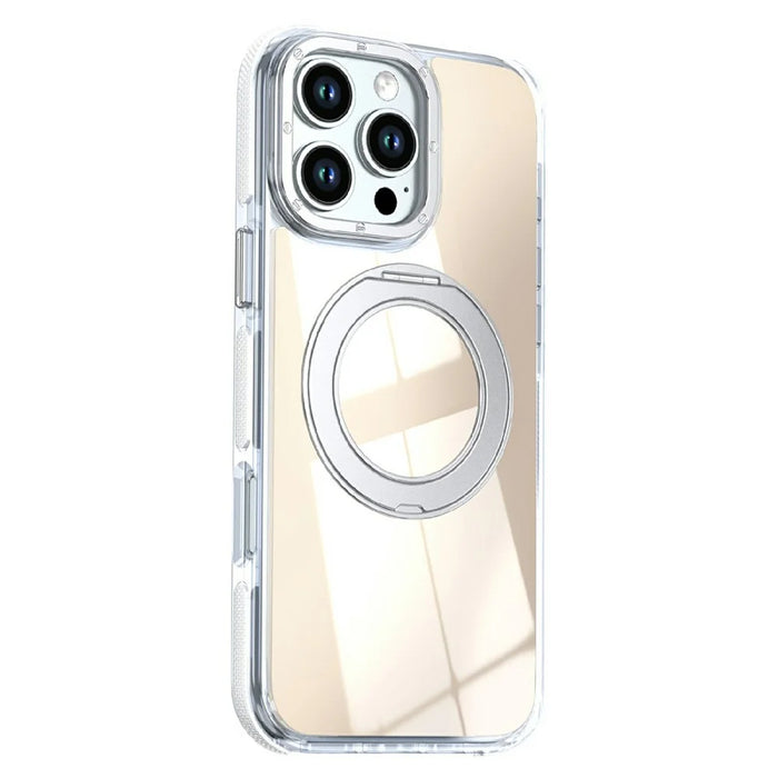 For iPhone 16 Pro Magnetic Case Fluorescent Design TPU Acrylic Phone Back Cover with 360° Rotating Kickstand - White - 2