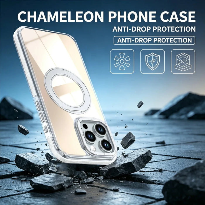 For iPhone 16 Pro Magnetic Case Fluorescent Design TPU Acrylic Phone Back Cover with 360° Rotating Kickstand - White - 7