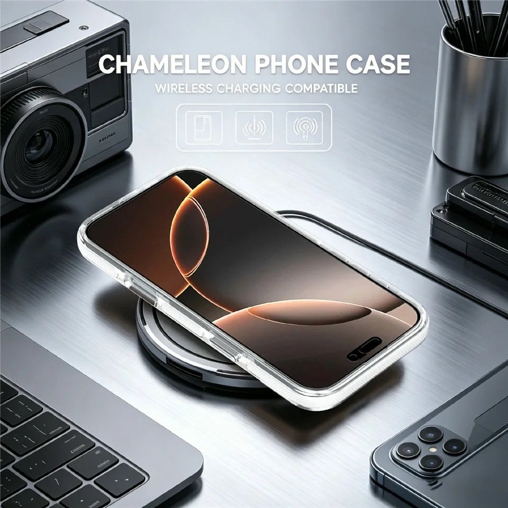 For iPhone 16 Pro Max Magnetic Case Fluorescent Design TPU Acrylic Phone Back Cover with 360° Rotating Kickstand - White - 4