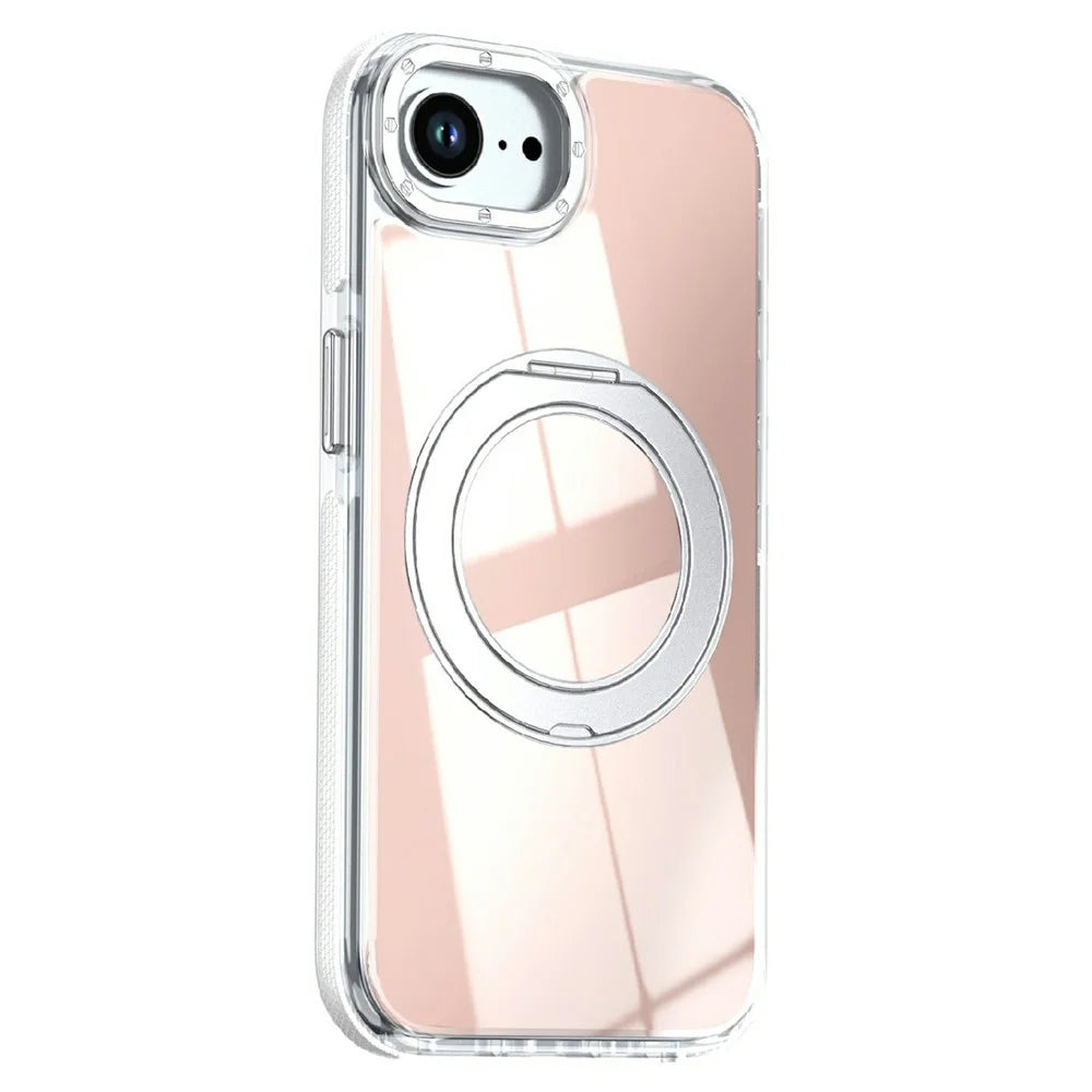Magnetic Case For iPhone 16e  /  17e Fluorescent Design TPU Acrylic Phone Back Cover with 360° Rotating Kickstand - White - 2